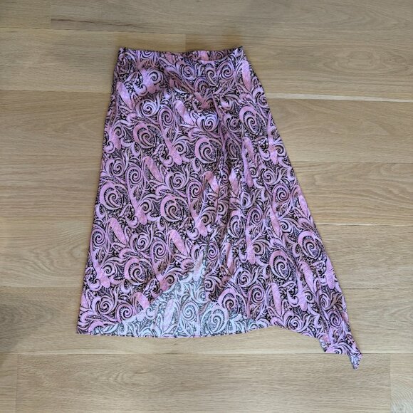NWT MAJE Apollo Asymmetric Paisley Swirl Midi Skirt Paisley Rose Size 40EU/8US - Picture 3 of 6